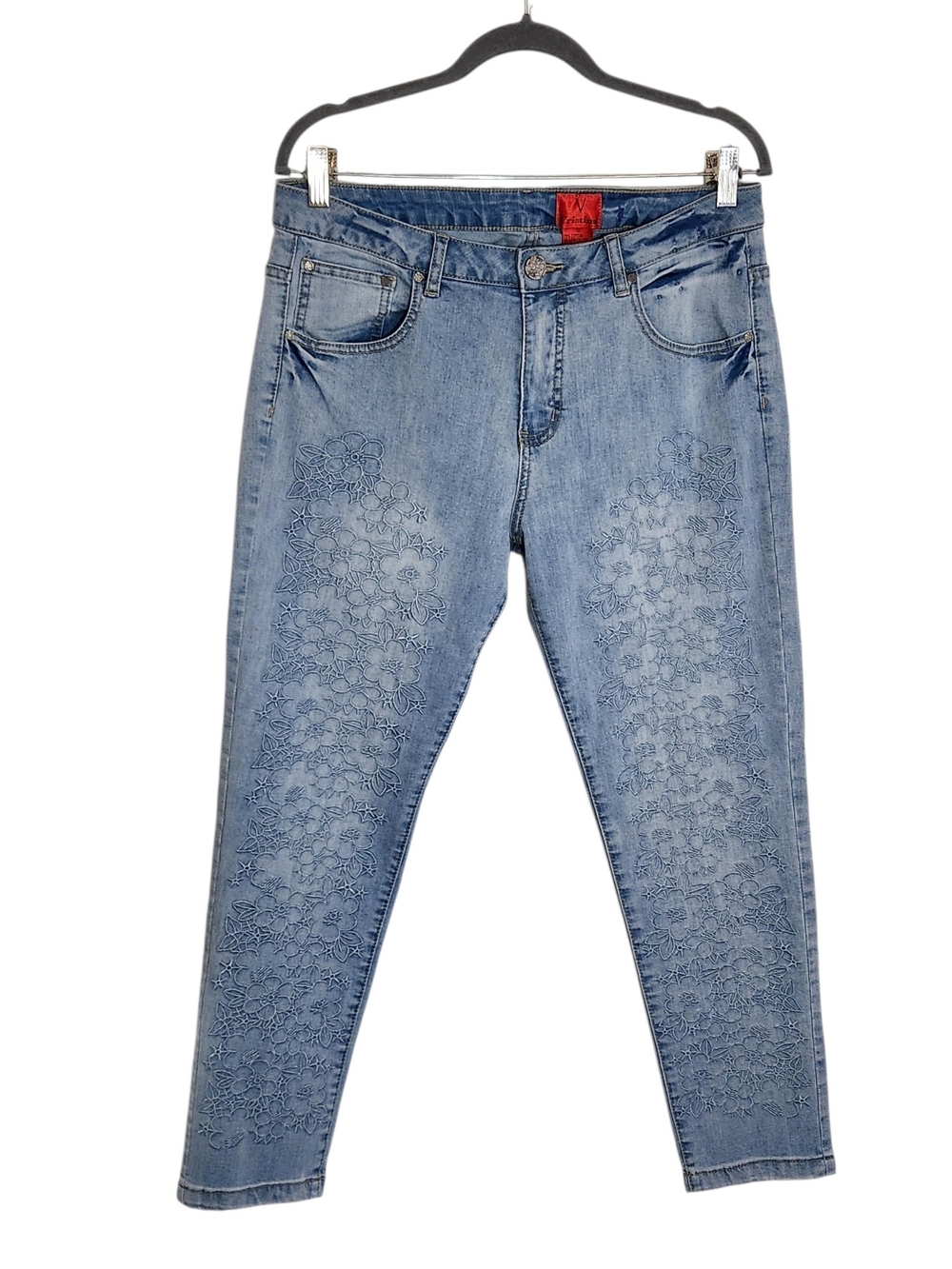 V Cristina Light Wash Floral Embroidered Skinny Ankle Jeans Size 12 Flaw